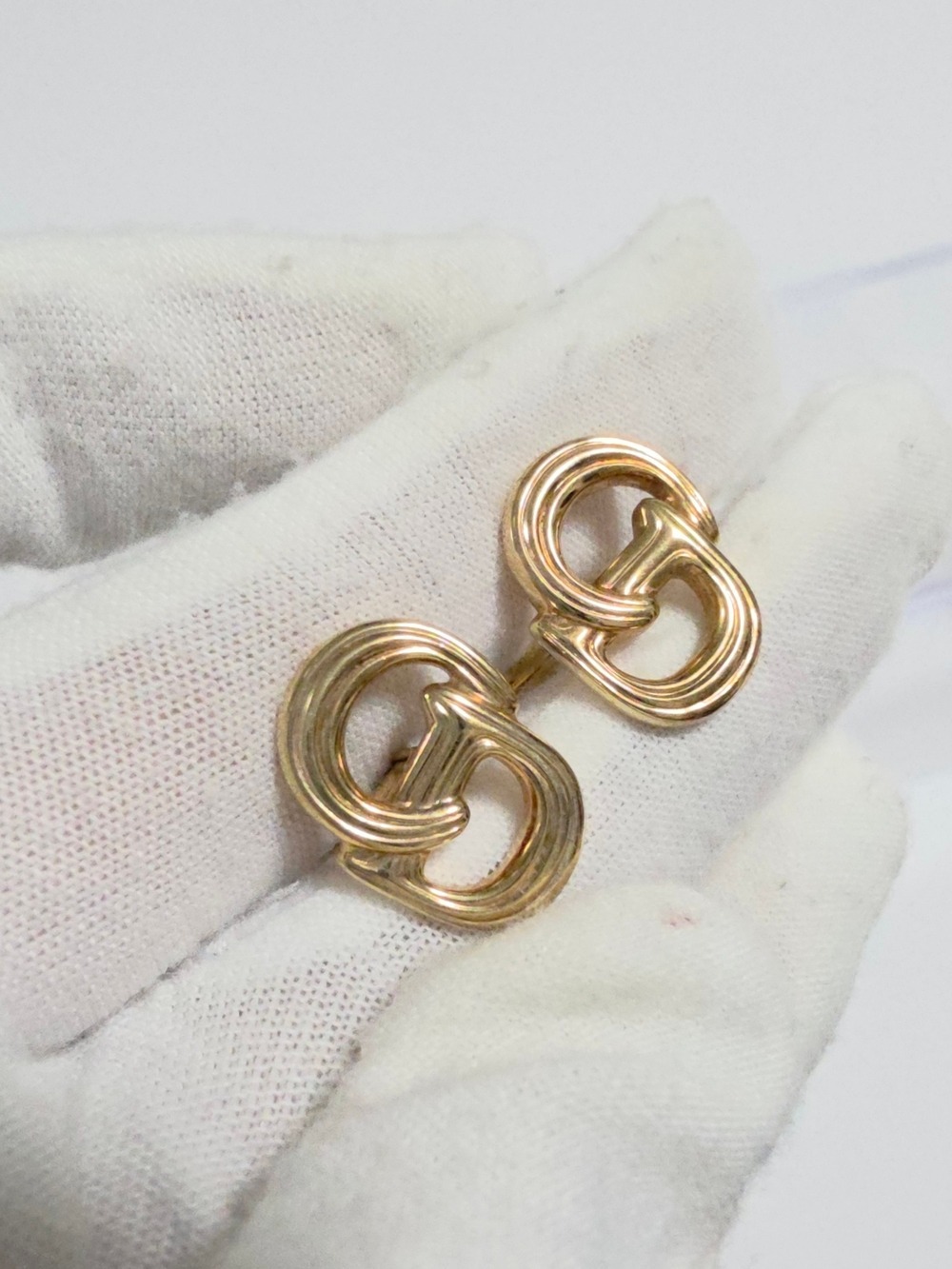 Christian Dior CD Gold Interlocking Loop Cufflinks DIY Stud Earrings